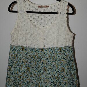 PrAna Boho Eyelet Tank Top Size M Embroidered Lace & Floral Hem Sleeveless Shirt